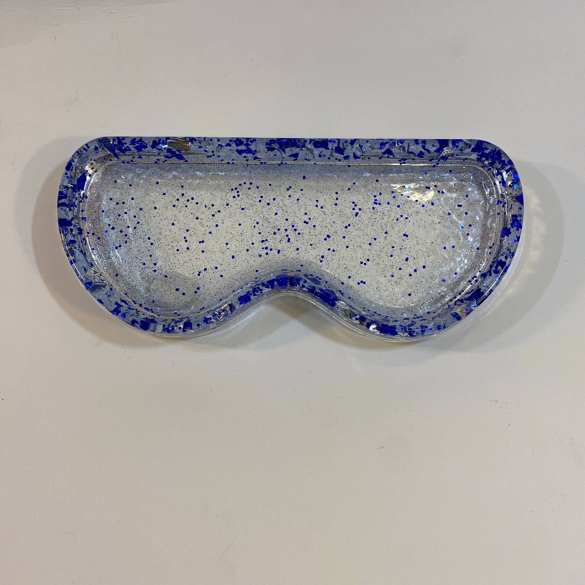 repose lunettes support de lunettes resine epoxy bleu feuilles d'argent