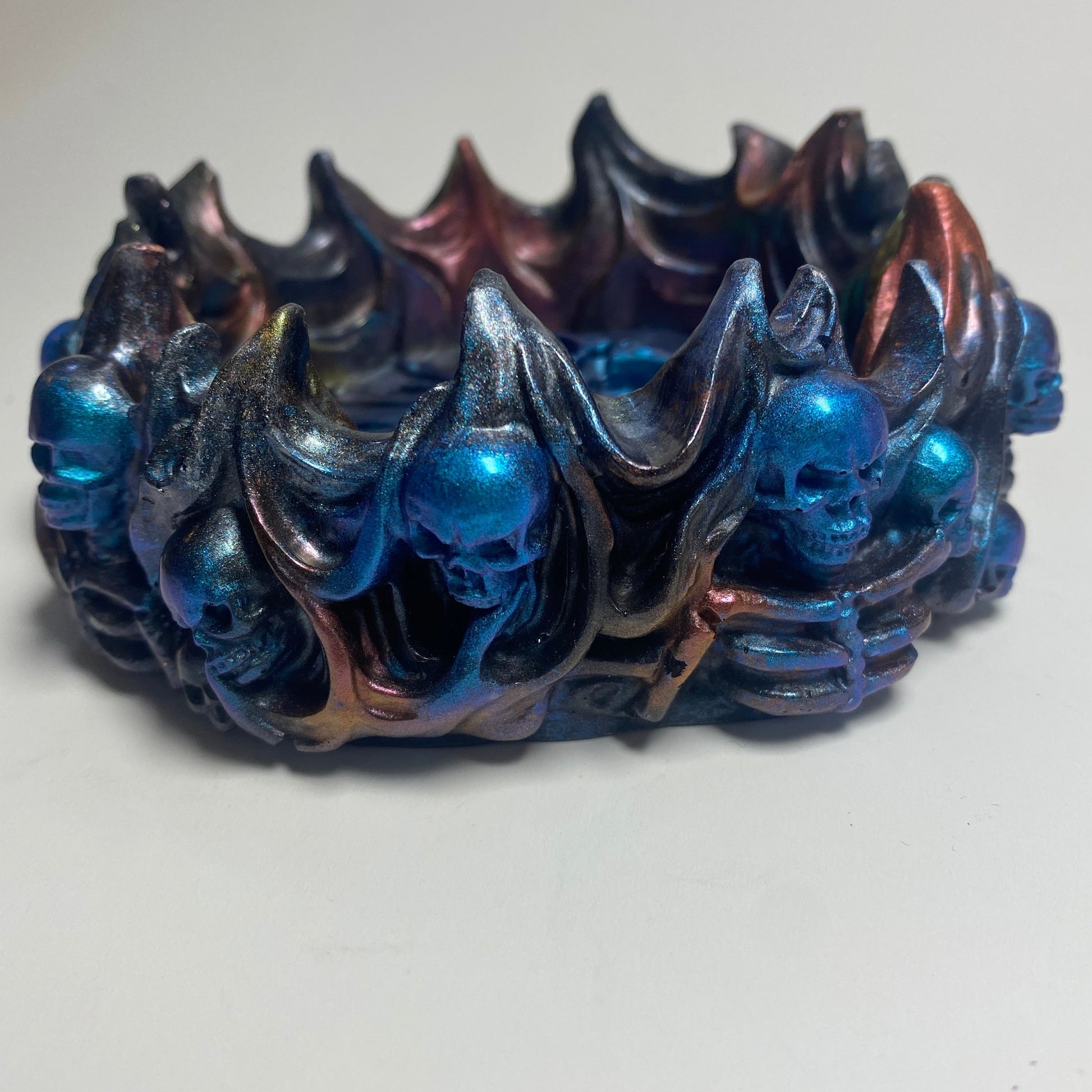 cendrier skull tetes de mort 3d résine epoxy bleu métallisé