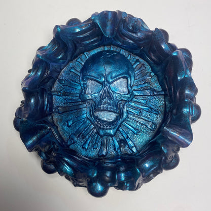 cendrier skull tetes de mort 3d résine epoxy bleu métallisé