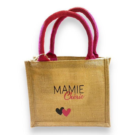 sac cabas en toile de jute anses fuchsia mamie cherie