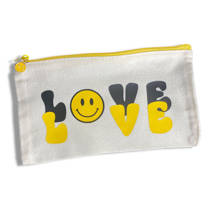 trousse pochette happy face smiley jaune love