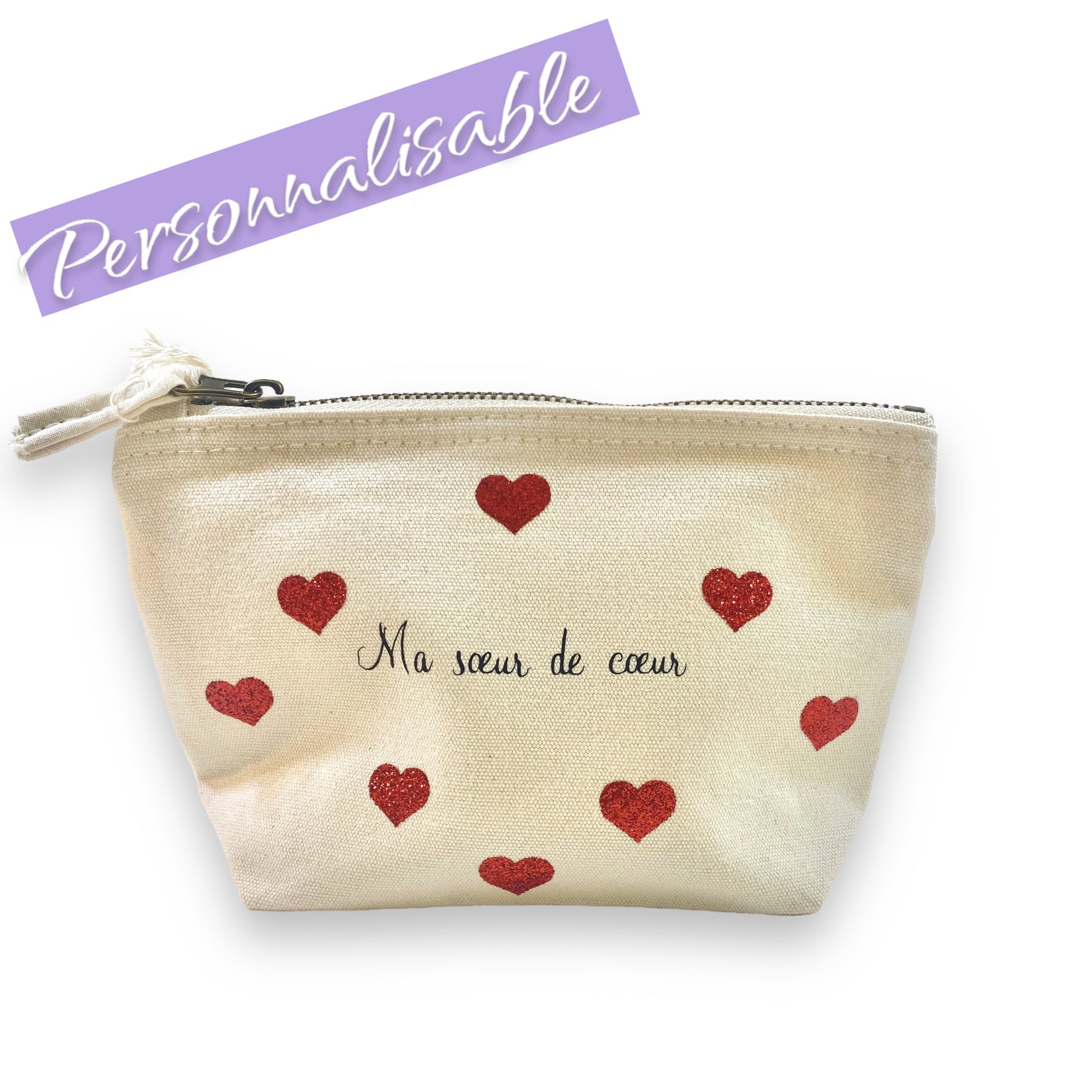 Mini pochette coeurs rouge (texte de votre choix)