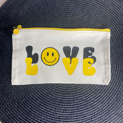 trousse pochette happy face smiley jaune love